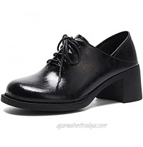 FaLasoso Women's Oxfords Dress Shoes Lace-Up Oxford Black Round Toe Chunky Heels Comfortable Uniform Shoes Black,8