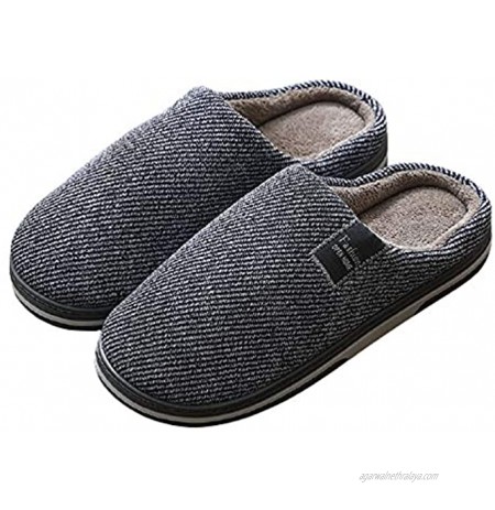 CASRUMYA Mens Memory Foam Slippers House Comfort Knitted Cotton-Blend Closed Toe Non-Slip Sandals for Bedroom Winter Grey