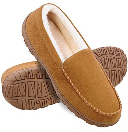 HOMEHOT Slippers for Men Warm Moccasin Slippers Shoes Mens Winter House Slippers Shoes with Comfort Memory Foam Indoor Outdoor Anti-Skid Sole