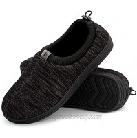 LongBay Men's Cozy Knitted Memory Foam Slippers with Adjustable Elasticated Collar Comfy House Shoes for Indoor Outdoor