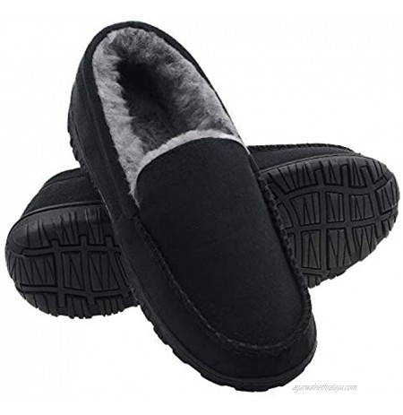 LseLom Mens Moccasin House Slippers Memory Foam Fuzzy Warm Plush Lined Bedroom Loafer Slippers Indoor Outdoor