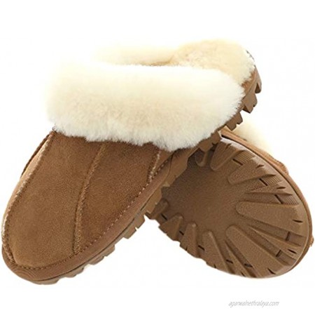 Millffy Unisex Comfy Sheepskin Leather Slippers Women's Handmade Wool Cuff Slippers Shoes for Men Indoor Outdoor