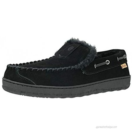 PAMIR Men's Genuine Suede Faux Fur Moccasin Slippers Indoor Outdoor Loafer Shoes