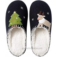 Regilt Christmas Elk Slippers Warm Animal Slippers Winter Fleece Plush Home Slippers with Non-Skid Rubber Sole Shoes for Women Men Bedroom Indoor Slippers