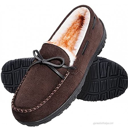 shoeslocker Mens Slippers Size 9 Warm Comfortable Plush Slippers Brown