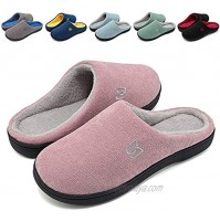 Women's Men's Memory Foam Slip On Slippers Comfy Plush Lined House Shoes for Indoor & Outdoor Anti-Skid Rubber Sole Pink Gray 44 45