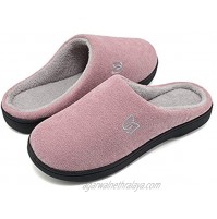 Women's Men's Memory Foam Slip On Slippers Comfy Plush Lined House Shoes for Indoor & Outdoor Anti-Skid Rubber Sole Pink Gray