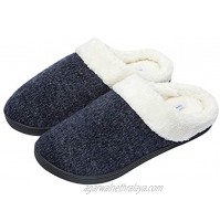 WOTTE Men's Cozy Memory Foam Knitted Slippers Scuff with Faux Fur for Indoor Outdoor