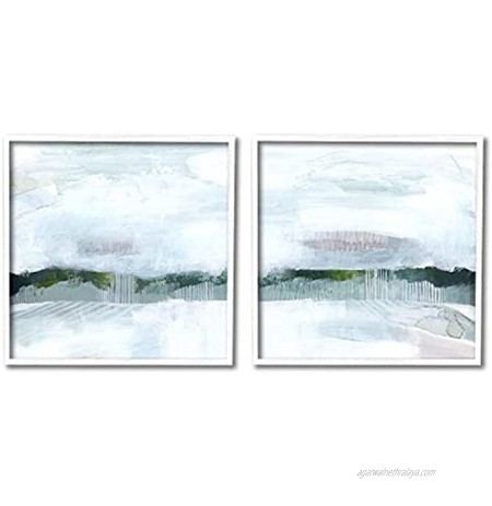 Stupell Industries Rainy Day Abstract Field Landscape Busy Grey Green Design by Grace Popp White Framed Wall Art 2pc Each 12 x 12 Multi-Color