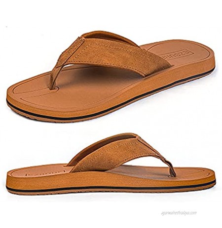 EZSURF Orthotic Thong Sandals for Men with Arch Support,Yoga Mat Flip Flops with Non-Slip Rubber Sole and Retro Leather Straps