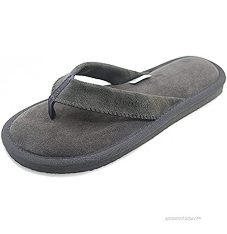 Harssidanzar flip Flops for Men,Leather flip Flops Men,Wide Suede Strap Mens Leather Slippers for Indoor and Outdoor GM212