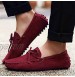DADIJIER 1-Eye Loafers for Men Bowtie Vamp Genuine Suede Leather Driving Casual Shoes Solid Soft Non-Slip Grips Soles Slip on Flats Square Toe