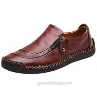 Mens Driving Casual Shoes Zipper Slip On Loafers Light-Weight Soft Comfortable Oxford Walking Shoes