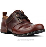 OSSTONE Moto Boots for Men Fashion lace-up Leather Chukka Boots Casual Shoes OS-6015-1-RED-BROWN