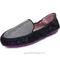 Women's Ballet Flat Shoes Rhinestone Classic Comfortable Casual Shoes Round Head Folding Shining Walking Shoes