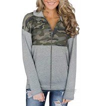 Actloe Womens Outerwear Casual Long Sleeve Zip-Up Hoodie Jacket Camouflage Sweatshirt Coat