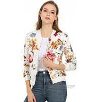 Allegra K Women's Casual Floral Printed Stand Collar Zip Up Thin Bomber Jacket