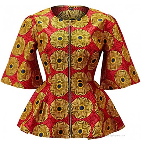 HongyuAmy Women African Print Coat Ankara Long Sleeve Short Casual Jacket