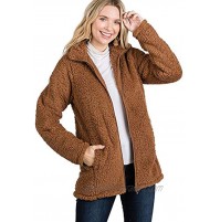 Revol Women's Warm Sherpa Long Sleeve Zip Sweatshirt Fleece Pullover Outwear Coat with Pockets