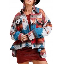 SCUSTY Aztec Shacket Jacket Womens Long Sleeve Button Down Flannel Shirts Outerwear