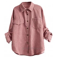 Verdusa Women's Pocket Long Sleeve Button Down Shirt Corduroy Jacket Coat