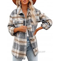 Xishiloft Women's Flannel Plaid Shirt Jackets Lapel Long Sleeve Buttons Casual Loose Long Coat with Pockets