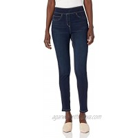 SLIM-SATION Women's Wide Elastic Pull on Solid Denim Crop Jegging with Faux Front Pockets