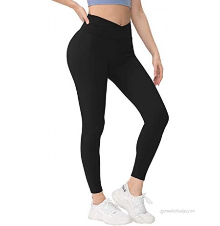 Womens Cross Waist Leggings Compression Workout Gym Yoga Pants Running Tights