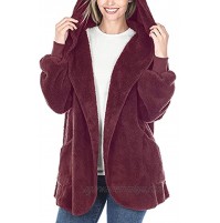 FashionMille Women's Casual Oversized Hooded Cardigan Outer Faux Fur Fleece Fuzzy Sherpa Jacket w  Pockets