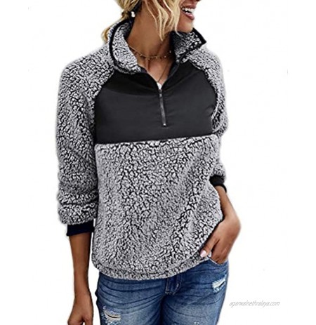 KUFV Women Long Sleeve Pullover Jumper Zipper Fleece Top Sweaters