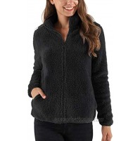 Les umes Womens Polar Fleece Lined Sherpa Full Zip Stand Collar Jacket Long Sleeve Thick Sweatshirt with Side Pocket