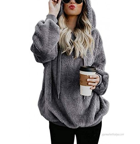 LOMON Sweatshirt Women Oversized Faux Fleece Double Fuzzy Pullover Hoodies Casual Loose Outwear Coat with Pocket