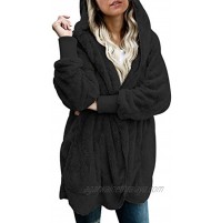 Lovezesent Womens Fuzzy Fleece Open Front Hooded Cardigan Coats Loose Outwear S-XXL