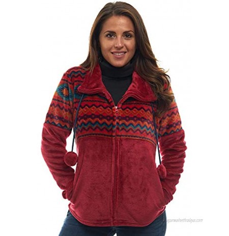 TrailCrest Ultra Soft Women’s Full Zip Jacket Plush Fleece with Velvety Silk Feel Aztec Ikat Fun and Trendy Prints 9 Colors