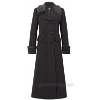 De La Creme Black Women`s Winter Wool Cashmere Military Coat Faux Fur Collar Size 12