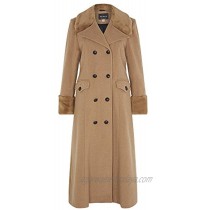 De La Creme Camel Women`s Winter Wool Cashmere Military Coat Faux Fur Collar Size 10
