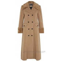 De La Creme Camel Women`s Winter Wool Cashmere Military Coat Faux Fur Collar Size 12