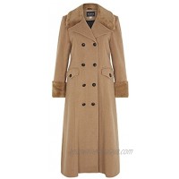 De La Creme Camel Women`s Winter Wool Cashmere Military Coat Faux Fur Collar Size 18