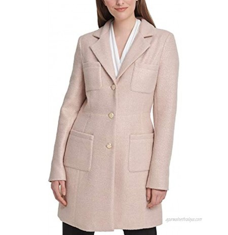 DKNY Womens Opulent Dream Foil Boucle Outerwear Topper Jacket Beige 12