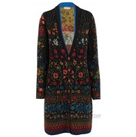 IVKO Impression Floral Pattern V-Neck Coatigan in Black Extra Fine Merino Wool Button Up Sweater Coat