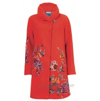 IVKO Long Merino Wool Coat with Embroidered Flower Designs Orange