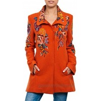 IVKO Short Merino Wool Coat with Embroidered Flower Designs Orange
