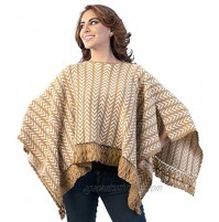 Peruvian Alpaca Poncho with Macrame and Crochet Technique in Color Beige and White