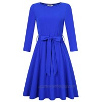 MISSKY Women's Casual 3 4 Sleeve Fit and Flare Swing Dress Blue S