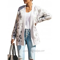 Chang Yun Women's Leopard Cardigan Sweaters Open Front Knit Kimono Long Sleeve Boyfriend Casual Coat Outwear with Pockets
