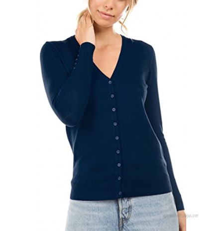 Cielo Women's Regular Solid Long Sleeve Cardigan with Decorative Buttons