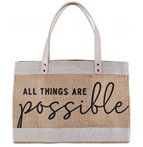 Creative Brands Faithworks 2 Face Jute Market Tote 17 x 12-Inch All Things Possible