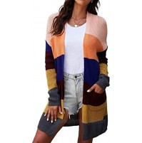 Douremifa Women Color Block Open Front Drape Knitted Long Cardigan Sweater Outwear Coat with Pockets