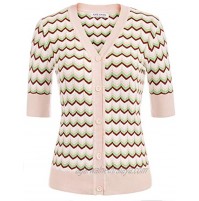Kate Kasin Women Short Sleeve Knit Shirt Button Up V Neck Knitwear Summer Tops Sweater