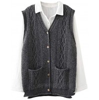 Mordenmiss Women's Cable Sweater Vest Plus Size Sleeveless Button Down Knitted Cardigan